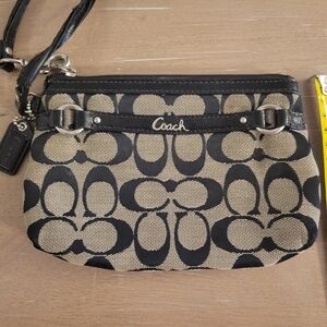 Coach Black and Tan Signature Wristlet